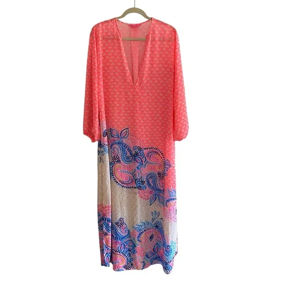 Lilly Pulitzer Frey Cover Up Coral Spritz Beach Bungalow - Picture 3 of 8